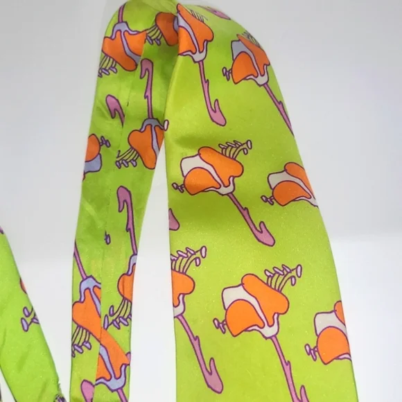 Peter Max Silk Tie Signed Pop Art Chartreuse Orange PurpleIris Floral Print